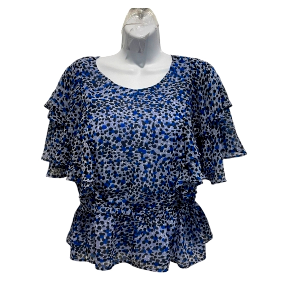 NWT EXPRESS Women’s Leopard Print Tiered Ruffle Sleeve Peplum Top Size Large